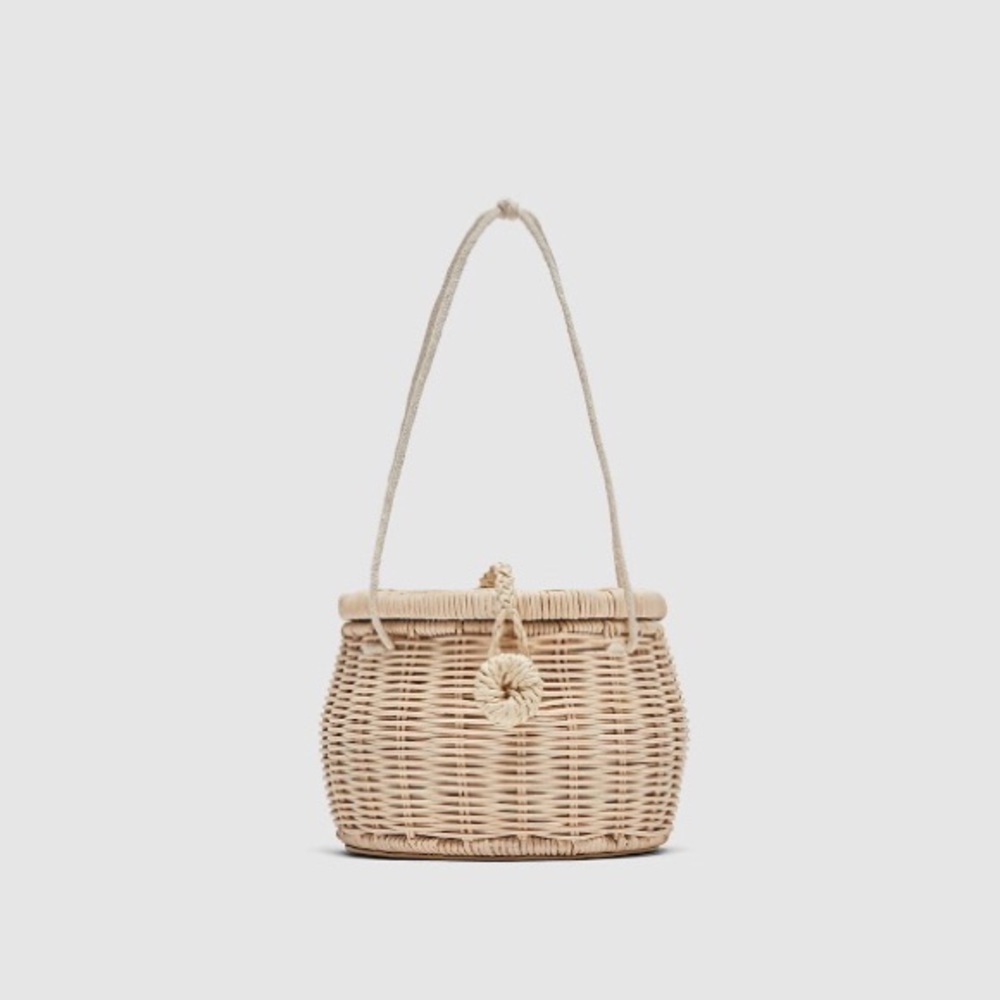 ZARA Raffia Basket Tote Handbag